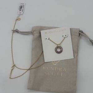 NWT Kendra Scott Gold Mikki Pave Pendant Slider Necklace Purple stones